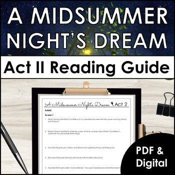 Preview of A Midsummer Night’s Dream Act 2 Guide With Questions, Character Map, Quotes