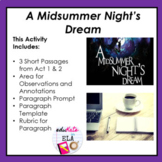 A Midsummer Night's Dream Close Reading Act 1 & 2 Digital!