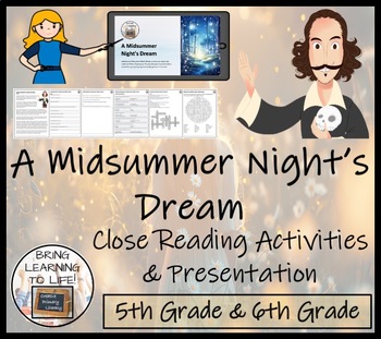 Preview of A Midsummer Night's Dream Close Reading Comprehension Activity | 5th & 6th Grade