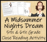 A Midsummer Night's Dream Close Reading Comprehension Acti