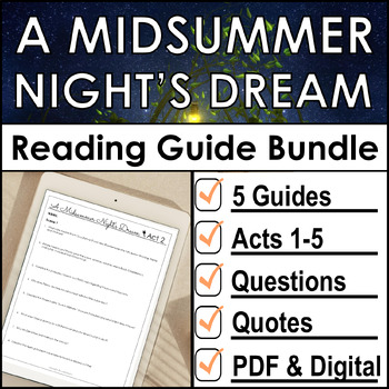 Preview of A Midsummer Night's Dream Reading Guide Questions for Act 1, Act 2, Act 3, ETC