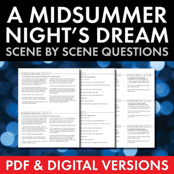 Preview of A Midsummer Night’s Dream Study Questions, Shakespeare, PDF & Google Drive, CCSS
