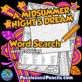 Preview of A Midsummer Night's Dream Word Search Puzzle Activity | Shakespeare Wordsearch