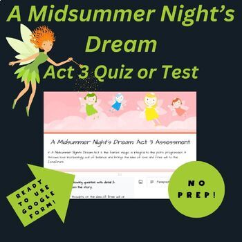 Preview of A Midsummer Night's Dream by Shakespeare, Act 3 Google Forms™ Quiz or Test