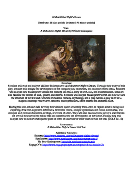 Preview of A Midsummer Night's Dream by William Shakespeare Unit Guide and Lesson Plans