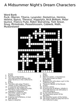 A Midsummer Night s Dream Crossword by Ex Nihilo Arts and Culture