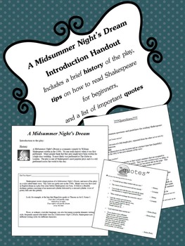 Preview of A Midsummer Night's Dream Introduction Handout