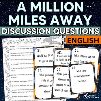 Preview of A Million Miles Away Discussion Questions Task Cards & Worksheet in English