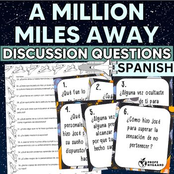 Preview of A Million Miles Away Discussion Questions Task Cards & Worksheet in Spanish