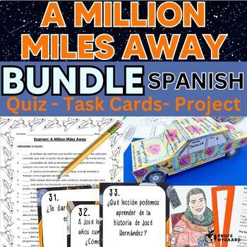 Preview of A Million Miles Away Movie Bundle in Spanish - Quiz, Project, & Color-by-number