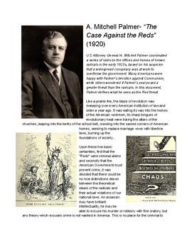 Preview of A. Mitchell Palmer- The Case Against the Reds- 1920 Speech and Reading Questions