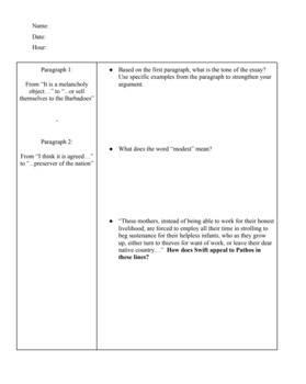 Preview of A Modest Proposal: Guided Notes Graphic Organizer