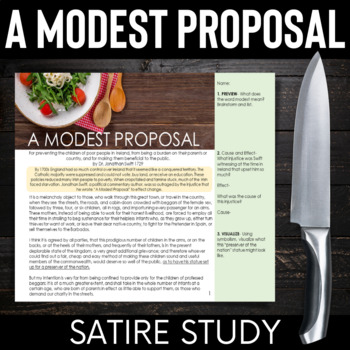 Preview of A Modest Proposal Satire Study: Fun Lesson Plan + Teaching Satire with Examples