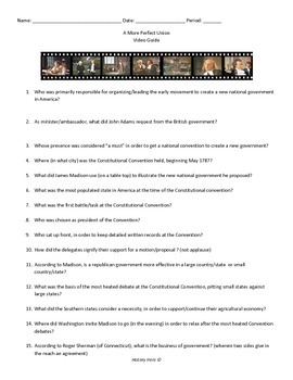 Constitution usa a more perfect union worksheet