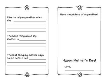 A Mother’s Day Booklet All About My Mother by Child Centered Chicks