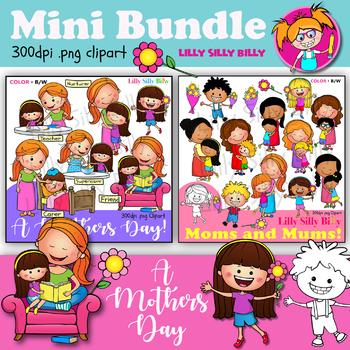 Preview of A Mothers Day - Clipart Mini Bundle. Black & White and color images.
