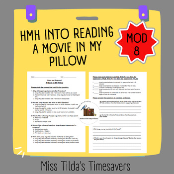 Preview of A Movie in My Pillow - Grade 5 HMH into Reading (Module 8)