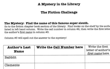 Preview of A Mystery in the Library: The Fiction Challenge