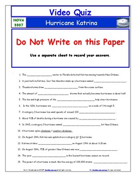 Differentiated Video Worksheet Quiz Ans For Pbs Nova Hurricane Katrina