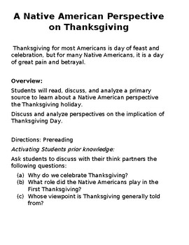 Preview of A Native American Perspective on Thanksgiving