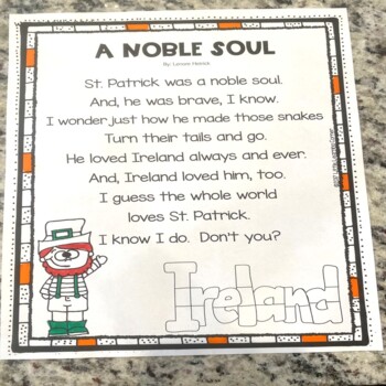 Preview of A Noble Soul - St. Patrick's Day Poem for Kids
