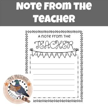 A Note From the Teacher by The Preschool Press | TpT