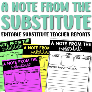 Preview of A Note from the Substitute (Editable Sub Report Template with Contact Info)