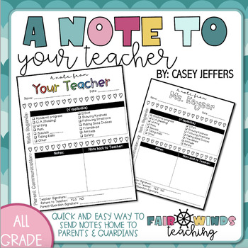 Preview of A Note from your Teacher (Editable) Home to School Communication Sheet