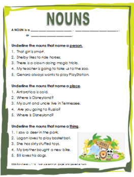 A Noun is a Person, Place, or Thing Worksheet by Miss Miller Makes a