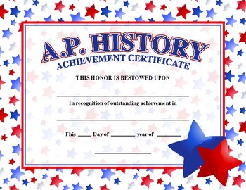 A P History Certificate by jitrbug238 Teachers Pay Teachers