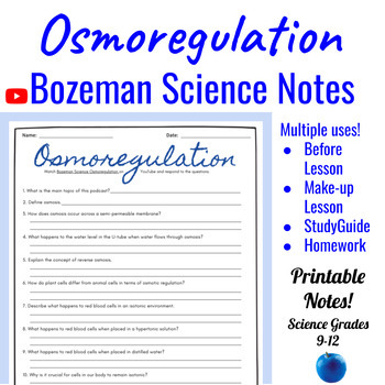 Preview of A&P Osmoregulation Comprehensive Worksheet | Bozeman Science