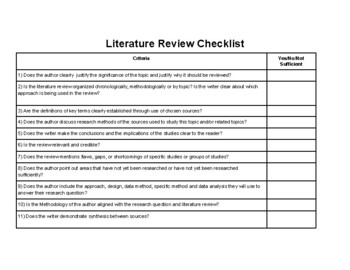 Preview of A.P Research: Literature Review Checklist and Rubric