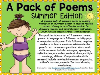 A Pack of Poems: Summer Edition by Doris Young | TPT