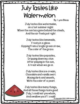 Fluency Poems for July, Monthly Poetry Comprehension or Poetry Centers