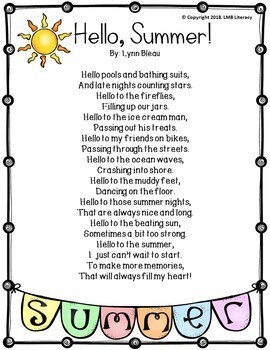 Fluency Poems for June, Monthly Poetry Comprehension or Poetry Centers