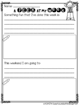 A Peek at my Week! Student Share Sheets by Sweet Sounds of Kindergarten