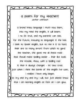 Preview of A Poem for My Teachers - Printable Gift Idea