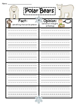 A+ Polar Bear Fact And Opinion Chart...Graphic Organizer by Regina Davis