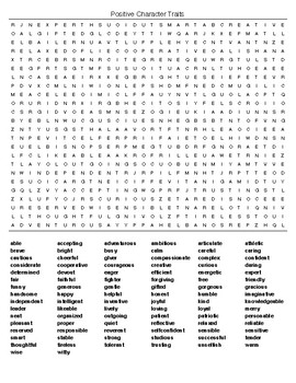 A Positive And A Negative Character Traits Word Search Puzzles Tpt