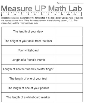 Preview of A Practice in Using a Ruler to Measure to the Nearest Quarter Inch