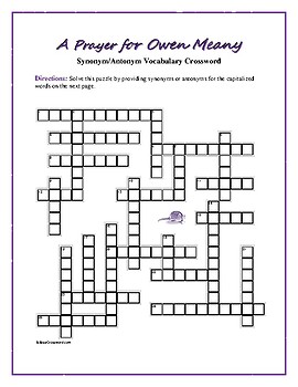 A Prayer for Owen Meany: Synonym/Antonym Crossword Use with Bookmarks Plus