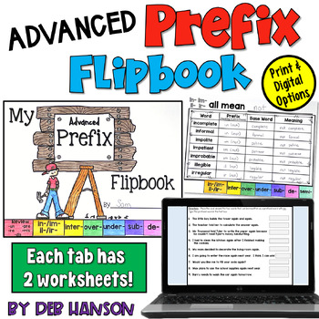 Preview of Advanced Prefixes Flipbook with Worksheets: Print and Google Slides Versions