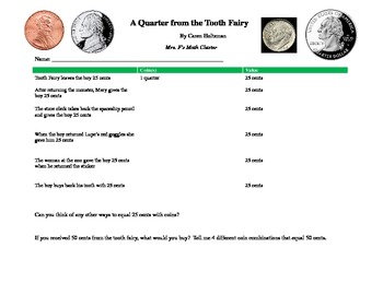 Preview of A Quarter from the Tooth Fairy - Math/Literature Connected Activity