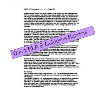 Preview of A Quick MLA 8 Handout for Students