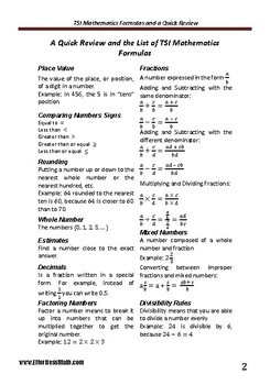 A Quick Review And A Complete List Of Tsi Mathematics Formulas | Tpt