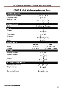 math reference sheet 8th grade