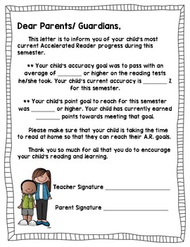 Accelerated Reader Parent Letter Worksheets Teaching Resources Tpt