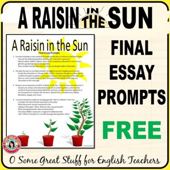 Preview of A Raisin in the Sun Final Essay Prompts Free Resource