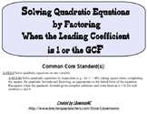 A-REI.4b Solving Quadratic Equations by Factoring (Leading