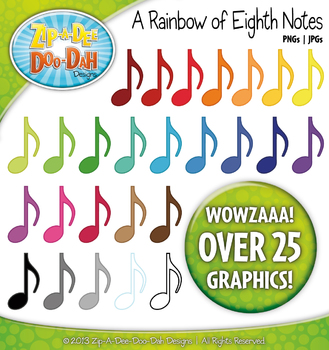 Preview of A Rainbow of Music Eighth or Quaver Notes Clipart — Over 25 Graphics!
